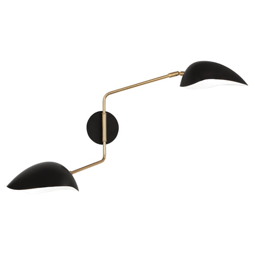 Robert Abbey  Rico Espinet Rico Espinet Racer Wall Sconce in Modern Brass Finish with Matte Black Adjustable Shades 1528