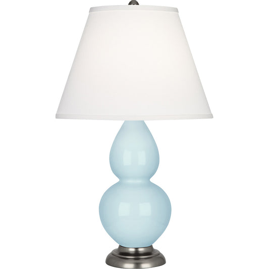 Robert Abbey  Baby Blue Small Double Gourd Accent Lamp in Baby Blue Glazed Ceramic with Antique Silver Finished Accents 1696X