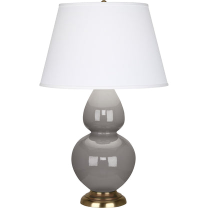 Robert Abbey  Smokey Taupe Double Gourd Table Lamp in Smoky Taupe Glazed Ceramic with Antique Natural Brass Finished Accents 1748X