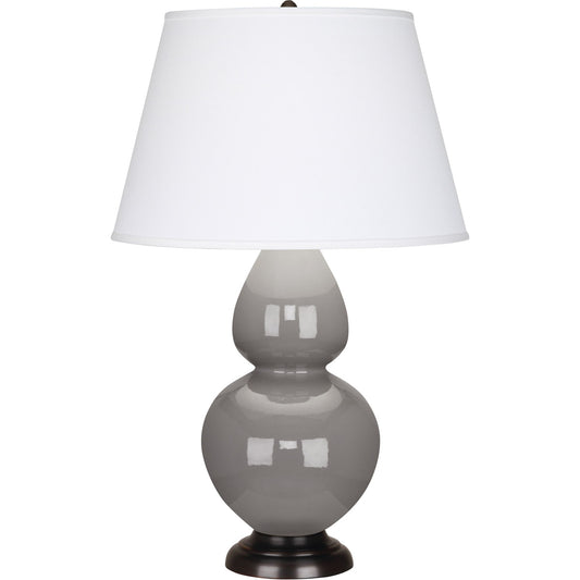 Robert Abbey  Smokey Taupe Double Gourd Table Lamp in Smoky Taupe Glazed Ceramic with Deep Patina Bronze Finished Accents 1749X