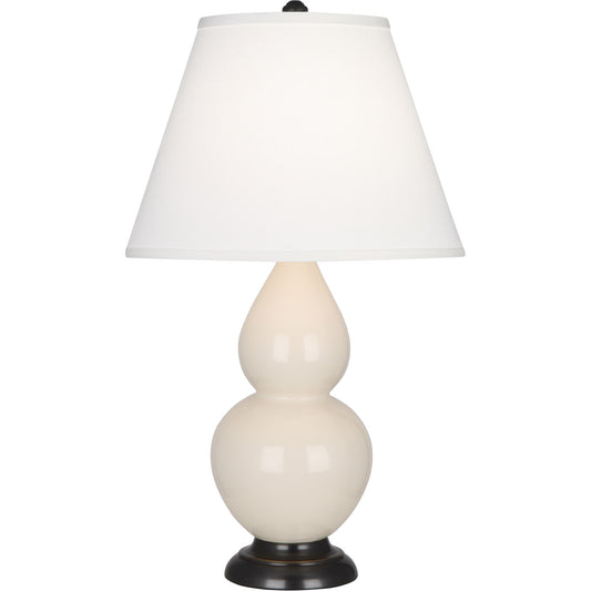 Robert Abbey  Bone Small Double Gourd Accent Lamp in Bone Glazed Ceramic with Deep Patina Bronze Finished Accents 1775X