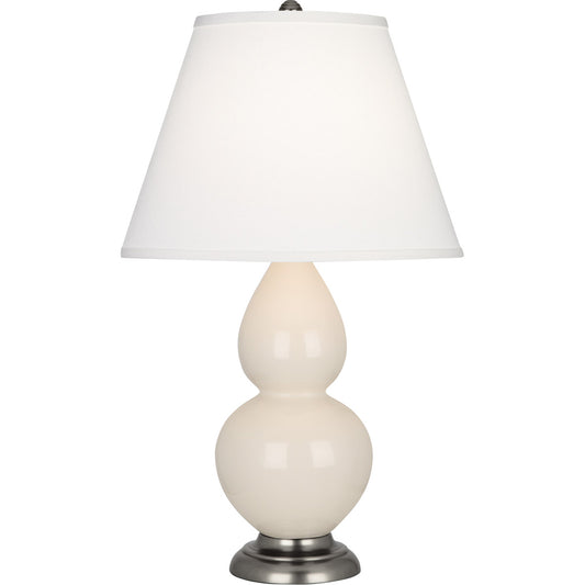 Robert Abbey  Bone Small Double Gourd Accent Lamp in Bone Glazed Ceramic with Antique Silver Finished Accents 1776X