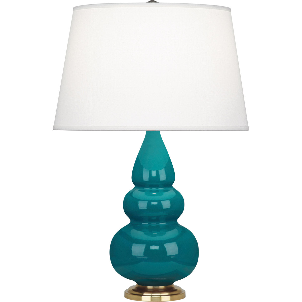 Robert Abbey  Peacock Small Triple Gourd Accent Lamp in Peacock Glazed Ceramic with Antique Natural Brass Finished Accents 253X