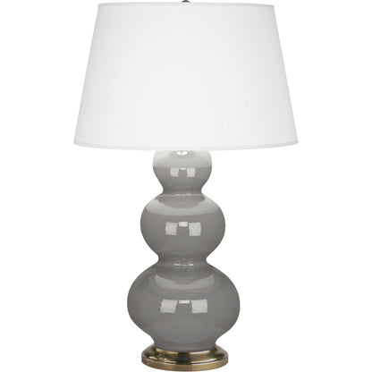 Robert Abbey  Smokey Taupe Triple Gourd Table Lamp in Smoky Taupe Glazed Ceramic with Antique Natural Brass Finished Accents 319X