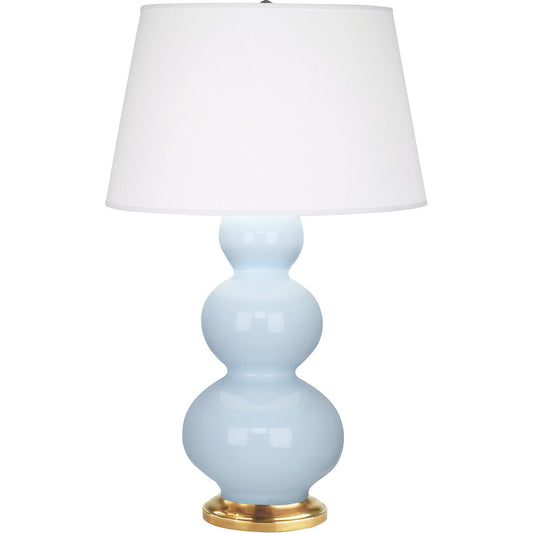 Robert Abbey  Baby Blue Triple Gourd Table Lamp in Baby Blue Glazed Ceramic with Antique Natural Brass Finished Accents 321X