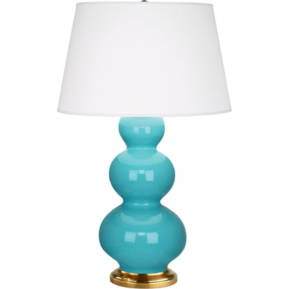 Robert Abbey  Egg Blue Triple Gourd Table Lamp in Egg Blue Glazed Ceramic with Antique Natural Brass Finished Accents 322X