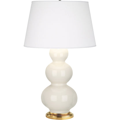 Robert Abbey  Bone Triple Gourd Table Lamp in Bone Glazed Ceramic with Antique Natural Brass Finished Accents 324X