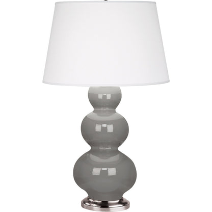 Robert Abbey  Smokey Taupe Triple Gourd Table Lamp in Smokey Taupe Glazed Ceramic with Antique Silver Finished Accents 359X