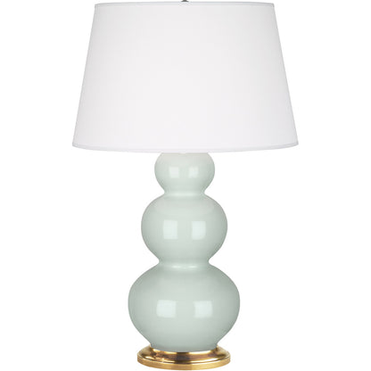 Robert Abbey  Celadon Triple Gourd Table Lamp in Celadon Glazed Ceramic with Antique Natural Brass Finished Accents 369X