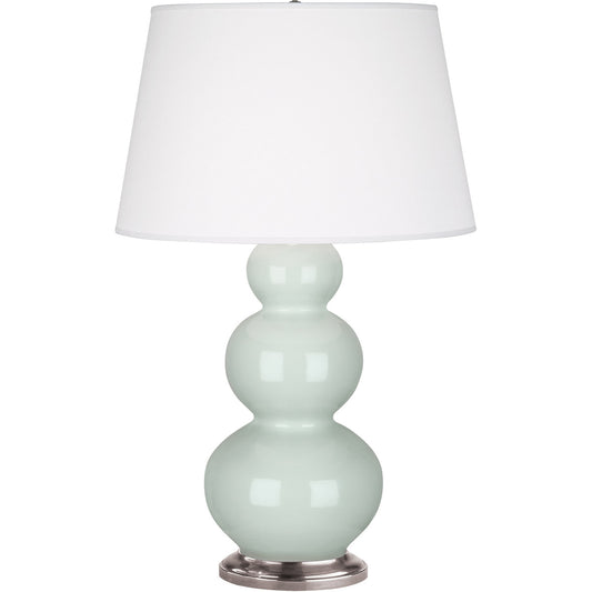 Robert Abbey  Celadon Triple Gourd Table Lamp in Celadon Glazed Ceramic with Antique Silver Finished Accents 371X