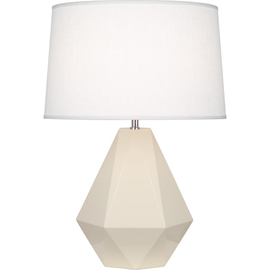 Robert Abbey  Bone Delta Table Lamp in Bone Glazed Ceramic with Polished Nickel Accents 930