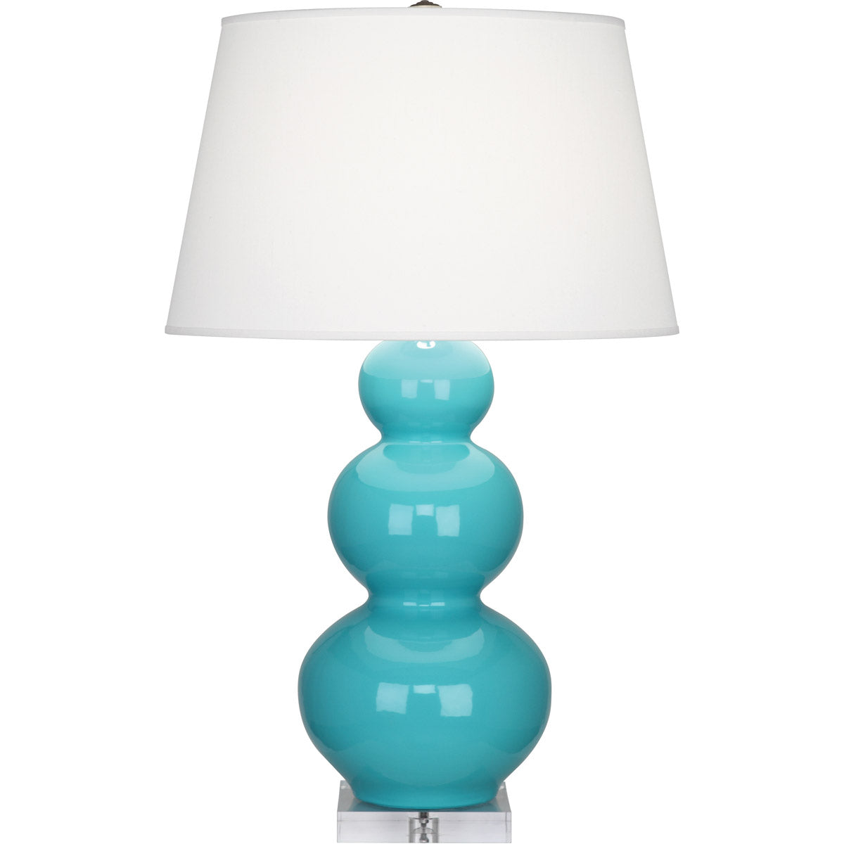 Robert Abbey  Egg Blue Triple Gourd Table Lamp in Egg Blue Glazed Ceramic with Lucite Base A362X