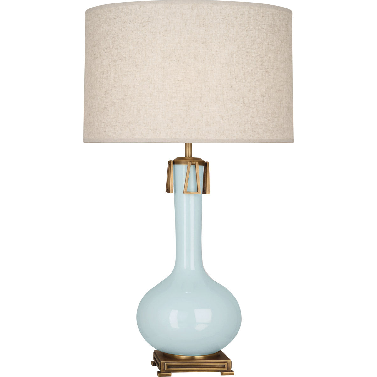 Robert Abbey  Baby Blue Athena Table Lamp in Baby Blue Glazed Ceramic with Aged Brass Accents BB992