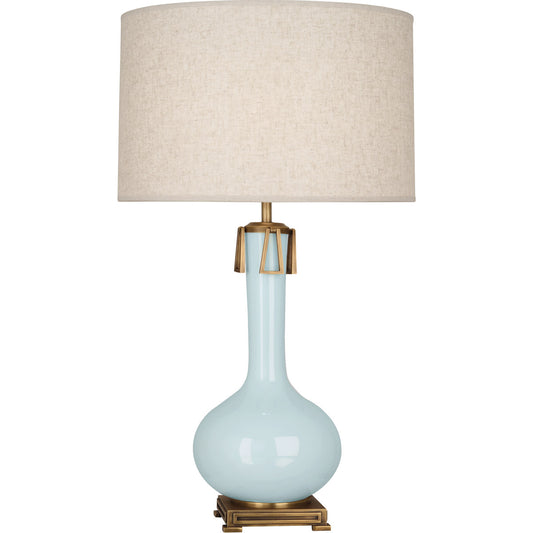 Robert Abbey  Baby Blue Athena Table Lamp in Baby Blue Glazed Ceramic with Aged Brass Accents BB992