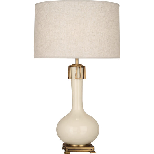 Robert Abbey  Bone Athena Table Lamp in Bone Glazed Ceramic with Aged Brass Accents BN992