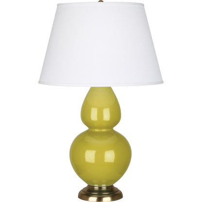 Robert Abbey  Citron Double Gourd Table Lamp in Citron Glazed Ceramic with Antique Brass Finished Accents CI20X