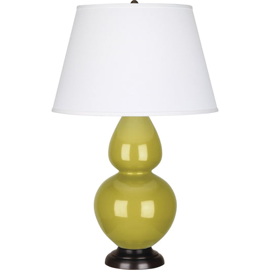 Robert Abbey  Citron Double Gourd Table Lamp in Citron Glazed Ceramic with Deep Patina Bronze Finished Accents CI21X