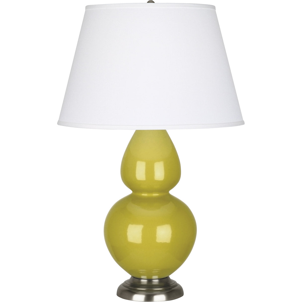 Robert Abbey  Citron Double Gourd Table Lamp in Citron Glazed Ceramic with Antique Silver Finished Accents CI22X