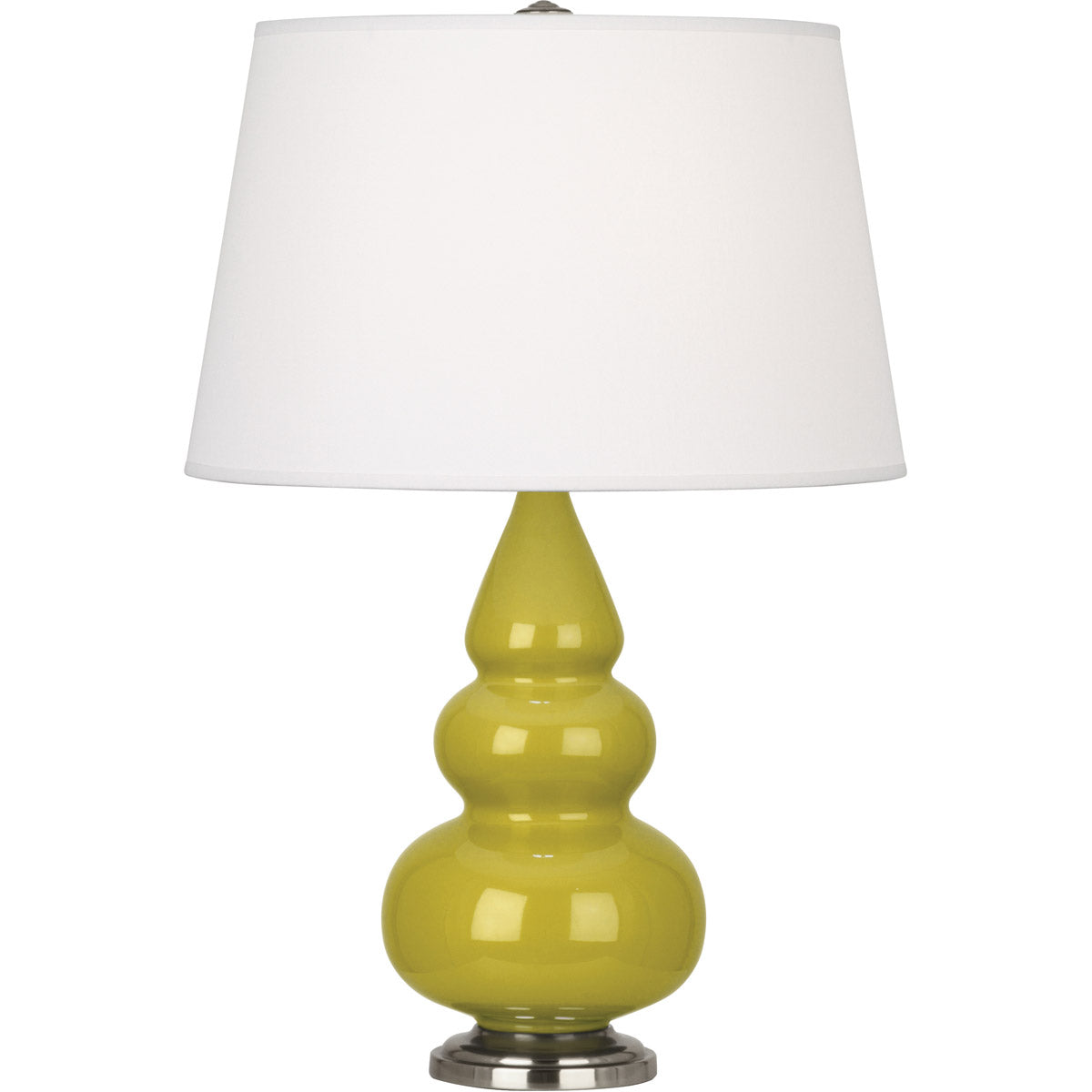 Robert Abbey  Citron Small Triple Gourd Accent Lamp in Citron Glazed Ceramic with Antique Silver Finished Accents CI32X