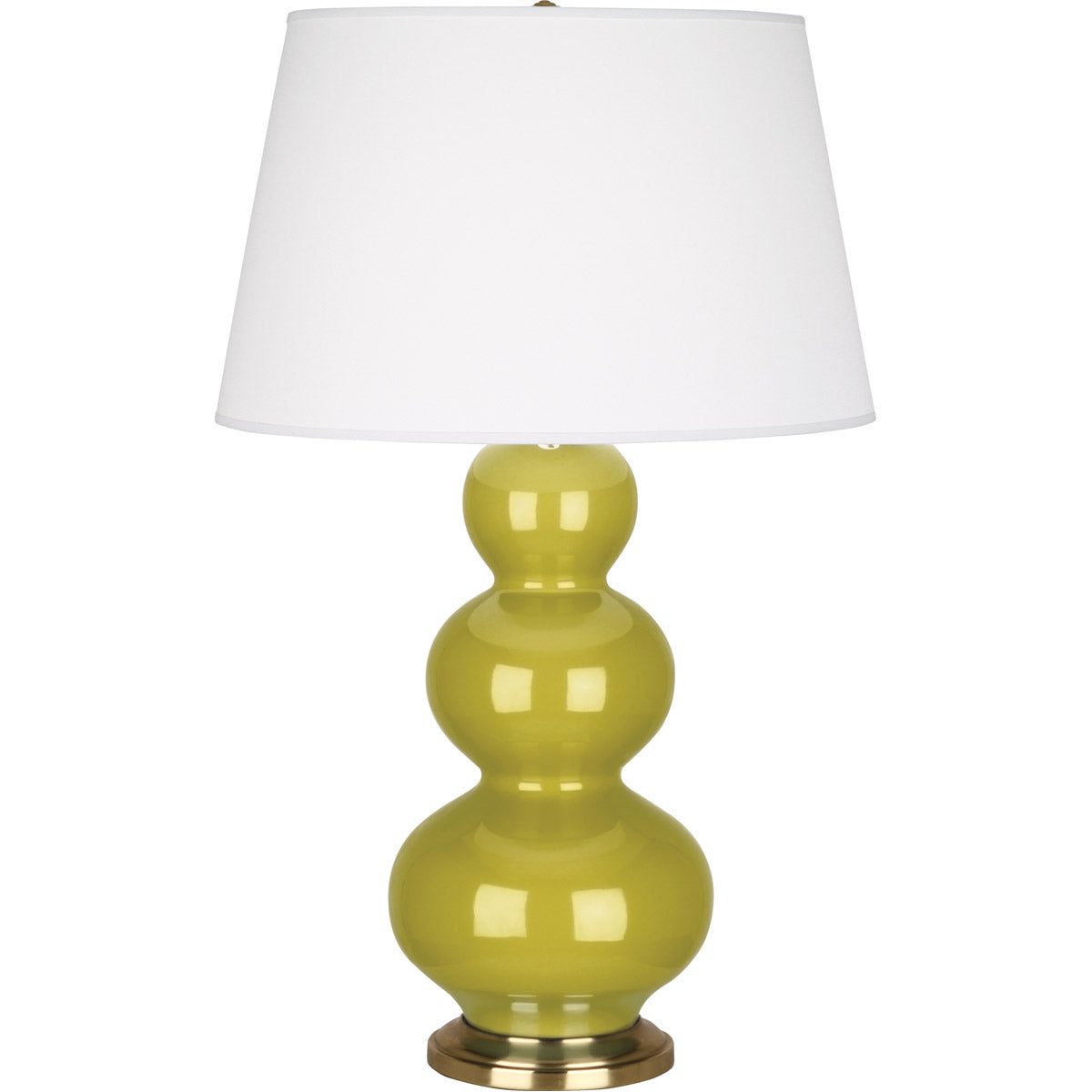 Robert Abbey  Citron Triple Gourd Table Lamp in Citron Glazed Ceramic with Antique Brass Finished Accents CI40X