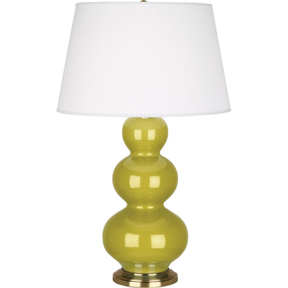 Robert Abbey  Citron Triple Gourd Table Lamp in Citron Glazed Ceramic with Antique Brass Finished Accents CI40X