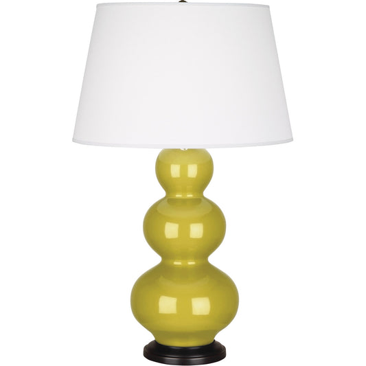 Robert Abbey  Citron Triple Gourd Table Lamp in Citron Glazed Ceramic with Deep Patina Bronze Finished Accents CI41X