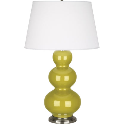 Robert Abbey  Citron Triple Gourd Table Lamp in Citron Glazed Ceramic with Antique Silver Finished Accents CI42X