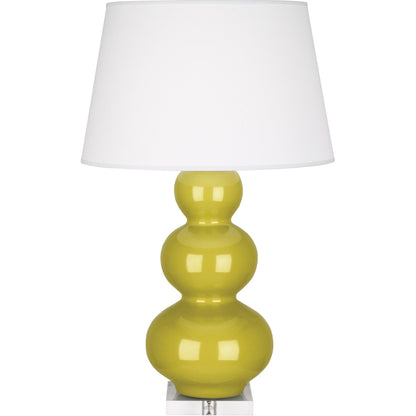 Robert Abbey  Citron Triple Gourd Table Lamp in Citron Glazed Ceramic with Lucite Base CI43X