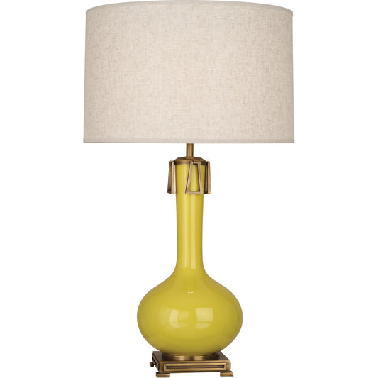 Robert Abbey  Citron Athena Table Lamp in Citron Glazed Ceramic with Aged Brass Accents CI992