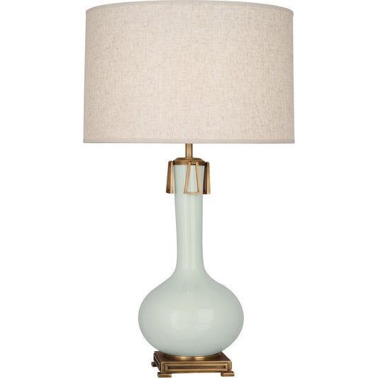 Robert Abbey  Celadon Athena Table Lamp in Celadon Glazed Ceramic with Aged Brass Accents CL992