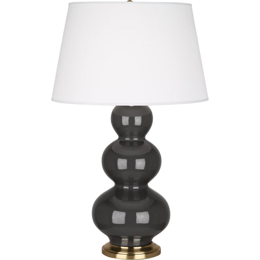 Robert Abbey  Ash Triple Gourd Table Lamp in Ash Glazed Ceramic with Antique Brass Finished Accents CR40X