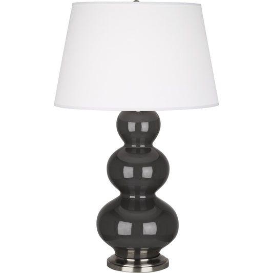 Robert Abbey  Ash Triple Gourd Table Lamp in Ash Glazed Ceramic with Antique Silver Finished Accents CR42X