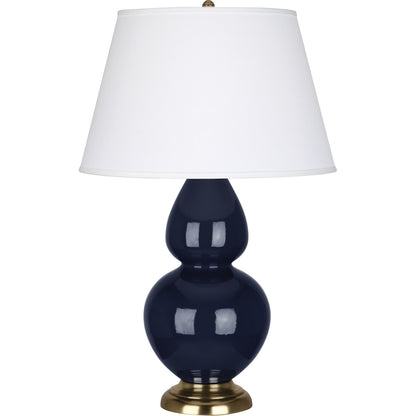 Robert Abbey  Midnight Double Gourd Table Lamp in Midnight Blue Glazed Ceramic with Antique Brass Finished Accents MB20X