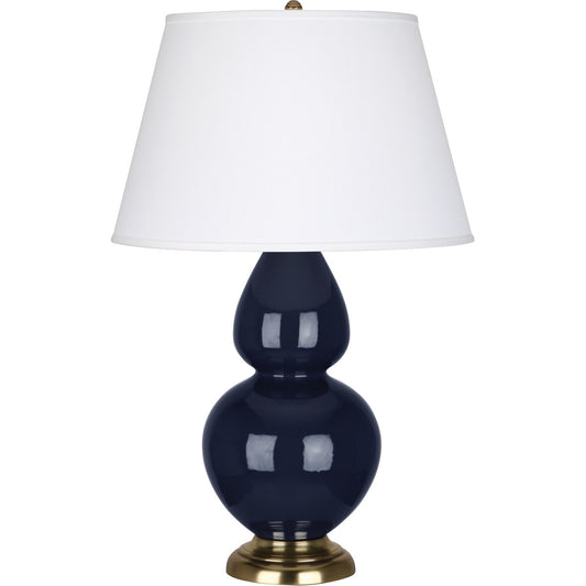 Robert Abbey  Midnight Double Gourd Table Lamp in Midnight Blue Glazed Ceramic with Antique Brass Finished Accents MB20X