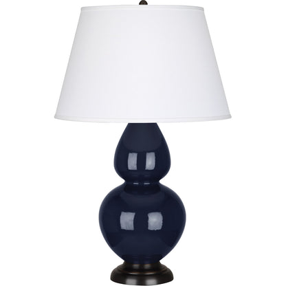 Robert Abbey  Midnight Double Gourd Table Lamp in Midnight Blue Glazed Ceramic with Deep Patina Bronze Finished Accents MB21X