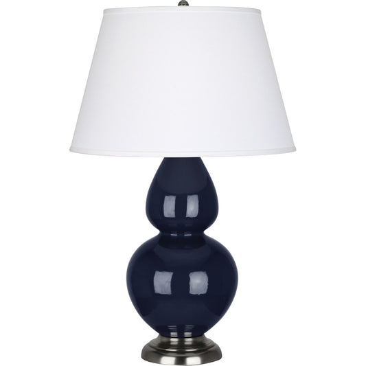 Robert Abbey  Midnight Double Gourd Table Lamp in Midnight Blue Glazed Ceramic with Antique Silver Finished Accents MB22X