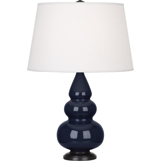 Robert Abbey  Midnight Small Triple Gourd Accent Lamp in Midnight Blue Glazed Ceramic with Deep Patina Bronze Finished Accents MB31X