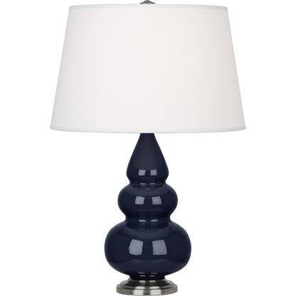 Robert Abbey  Midnight Small Triple Gourd Accent Lamp in Midnight Blue Glazed Ceramic with Antique Silver Finished Accents MB32X