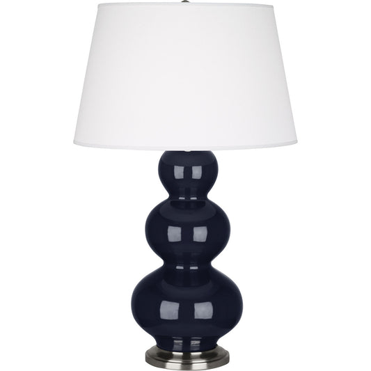 Robert Abbey  Midnight Triple Gourd Table Lamp in Midnight Blue Glazed Ceramic with Antique Silver Finished Accents MB42X