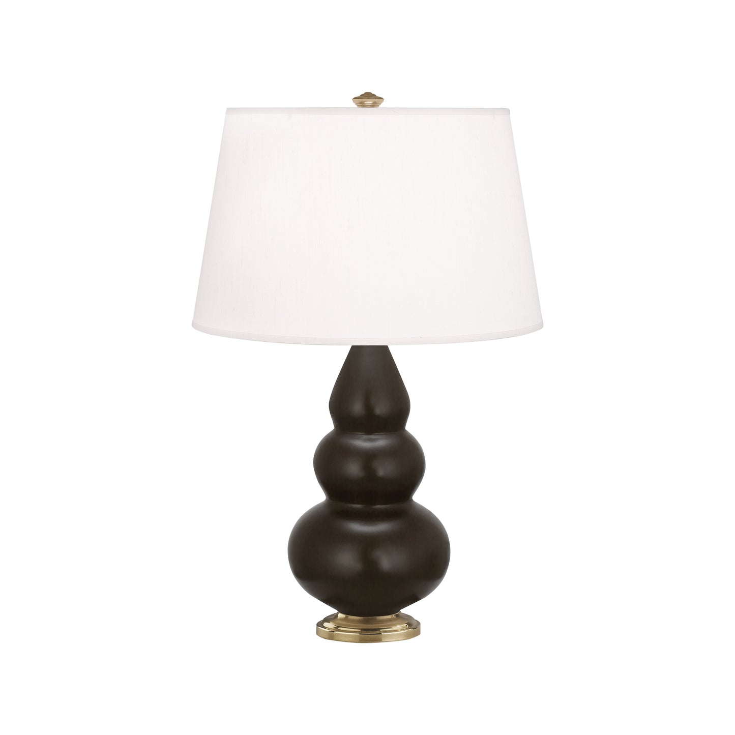 Robert Abbey  Matte Coffee Small Triple Gourd Accent Lamp in Matte Coffee Glazed Ceramic with Antique Brass Finished Accents MCF30