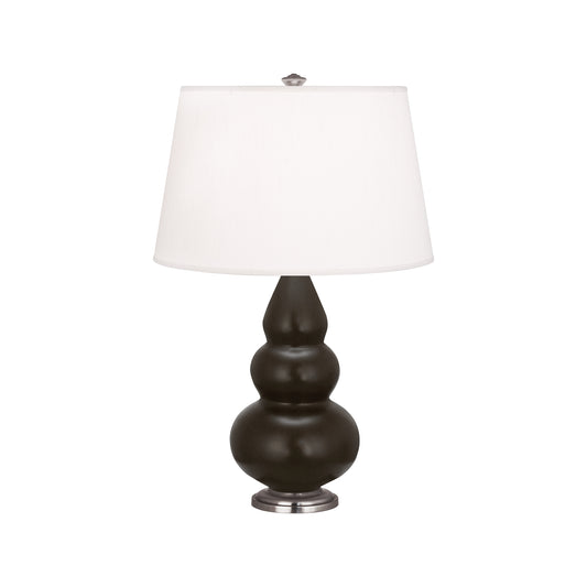 Robert Abbey  Matte Coffee Small Triple Gourd Accent Lamp in Matte Coffee Glazed Ceramic with Antique Silver Finished Accents MCF32