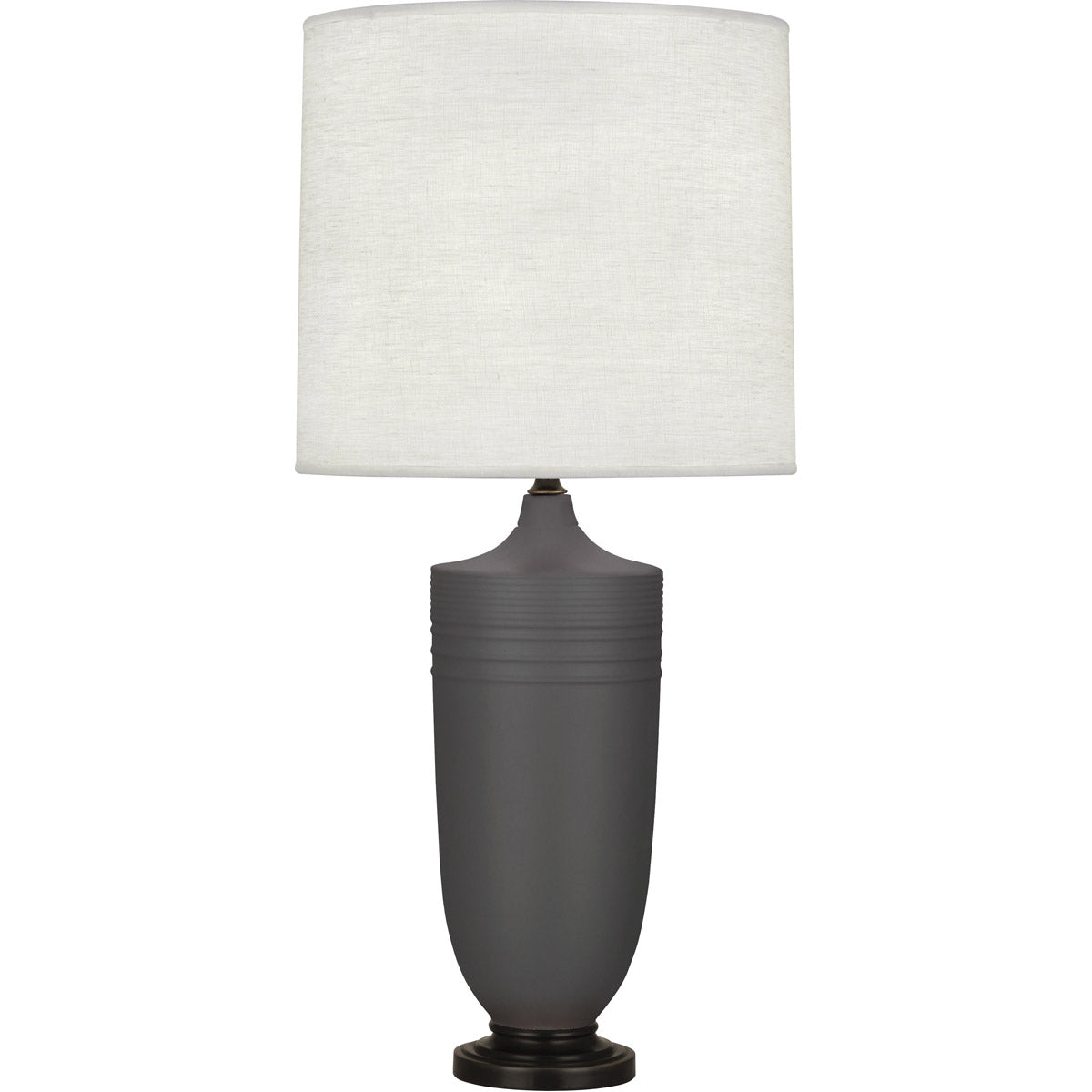 Robert Abbey  Michael Berman Matte Ash Michael Berman Hadrian Table Lamp in Matte Ash Glazed Ceramic with Deep Patina Bronze Accents MCR28