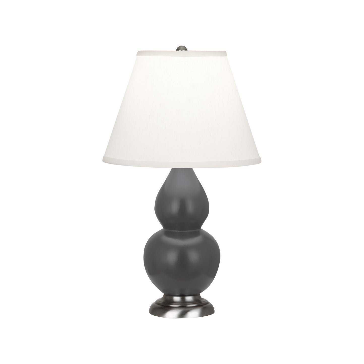 Robert Abbey  Matte Ash Small Double Gourd Accent Lamp in Matte Ash Glazed Ceramic with Antique Silver Finished Accents MCR52