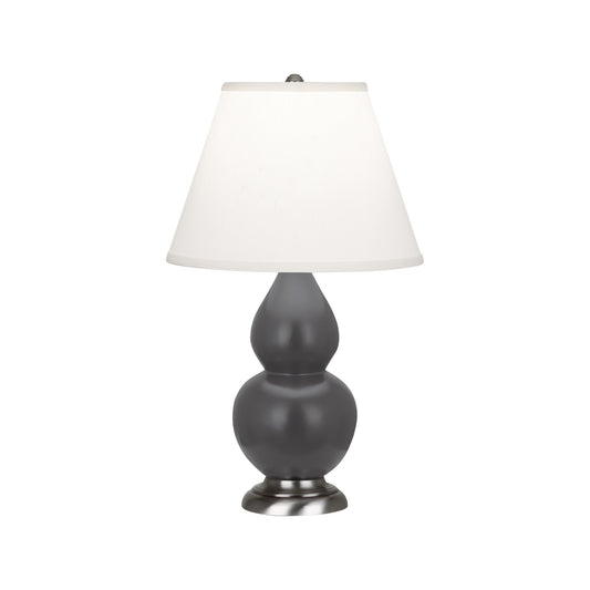 Robert Abbey  Matte Ash Small Double Gourd Accent Lamp in Matte Ash Glazed Ceramic with Antique Silver Finished Accents MCR52