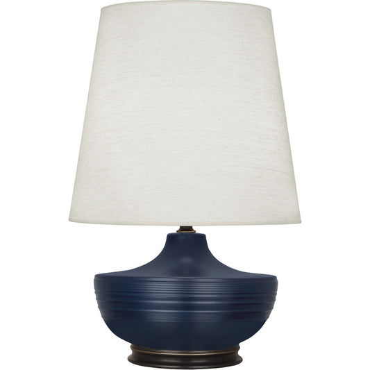 Robert Abbey  Michael Berman Matte Midnight Blue Michael Berman Nolan Table Lamp in Matte Midnight Blue Glazed Ceramic and Deep Patina Bronze Accents MMB25