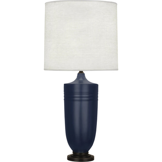 Robert Abbey  Michael Berman Matte Midnight Blue Michael Berman Hadrian Table Lamp in Matte Midnight Blue Glazed Ceramic and Deep Patina Bronze Accents MMB28