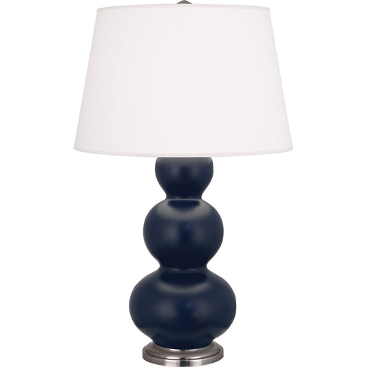 Robert Abbey  Matte Midnight Blue Triple Gourd Table Lamp in Matte Midnight Blue Glazed Ceramic with Antique Silver Finished Accents MMB42