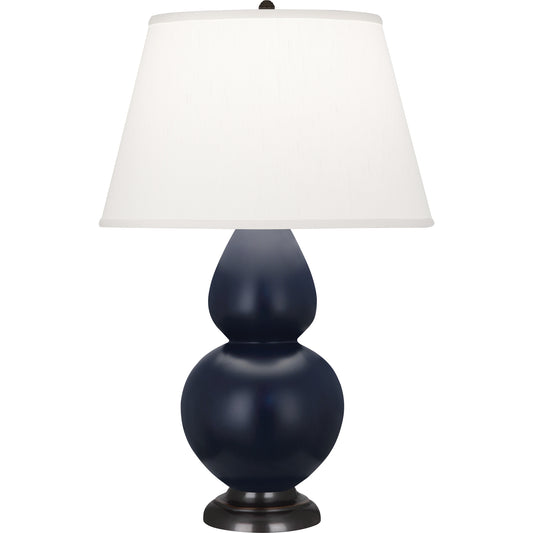 Robert Abbey  Matte Midnight Blue Double Gourd Table Lamp in Matte Midnight Blue Glazed Ceramic with Deep Patina Bronze Finished Accents MMB57