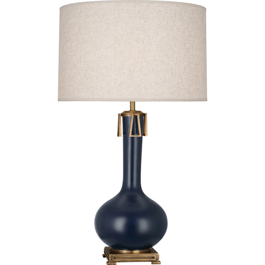 Robert Abbey  Matte Midnight Blue Athena Table Lamp in Matte Midnight Blue Glazed Ceramic with Aged Brass Accents MMB92