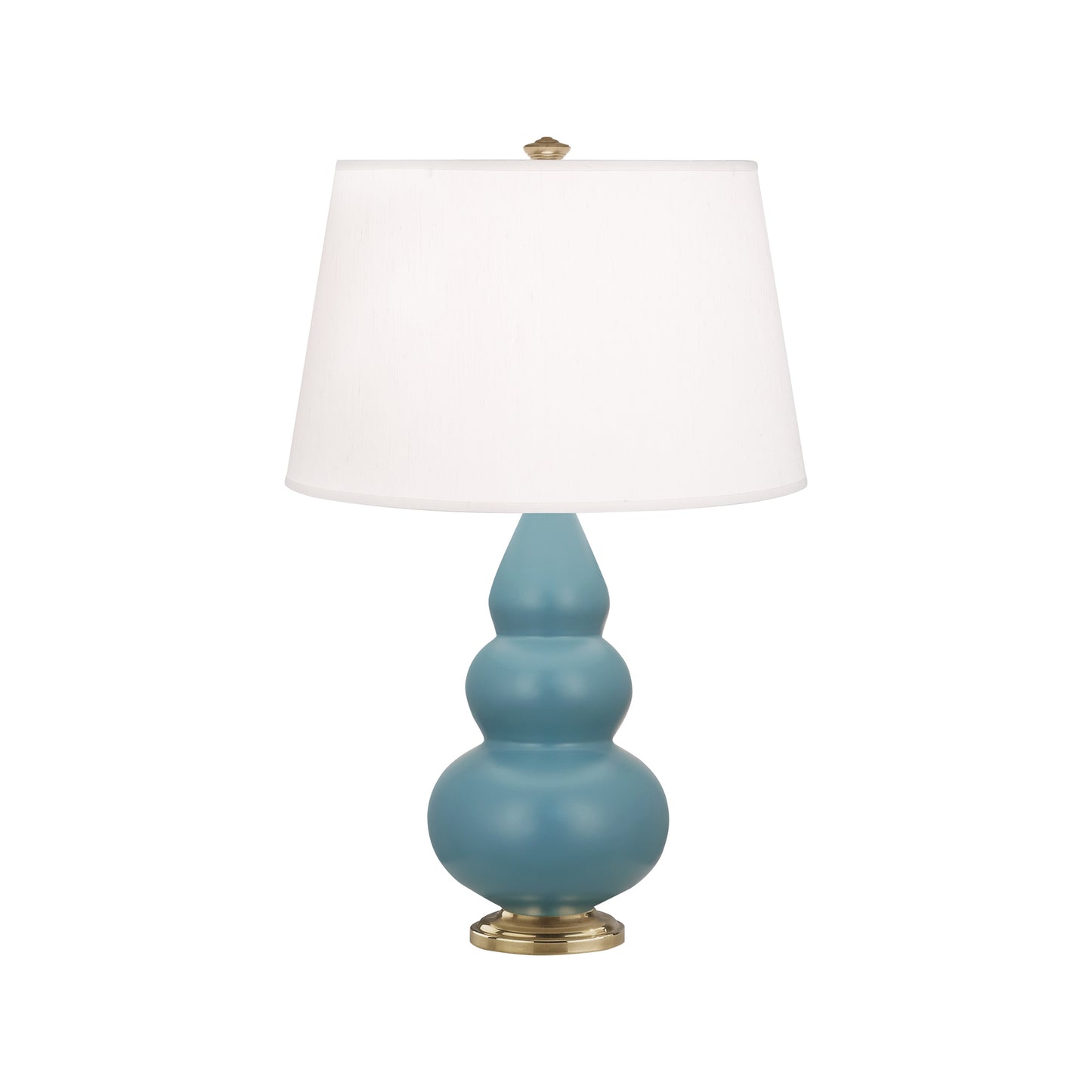 Robert Abbey  Matte Steel Blue Small Triple Gourd Accent Lamp in Matte Steel Blue Glazed Ceramic with Antique Brass Finished Accents MOB30